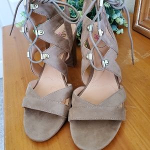 XOXO tan lace up heels